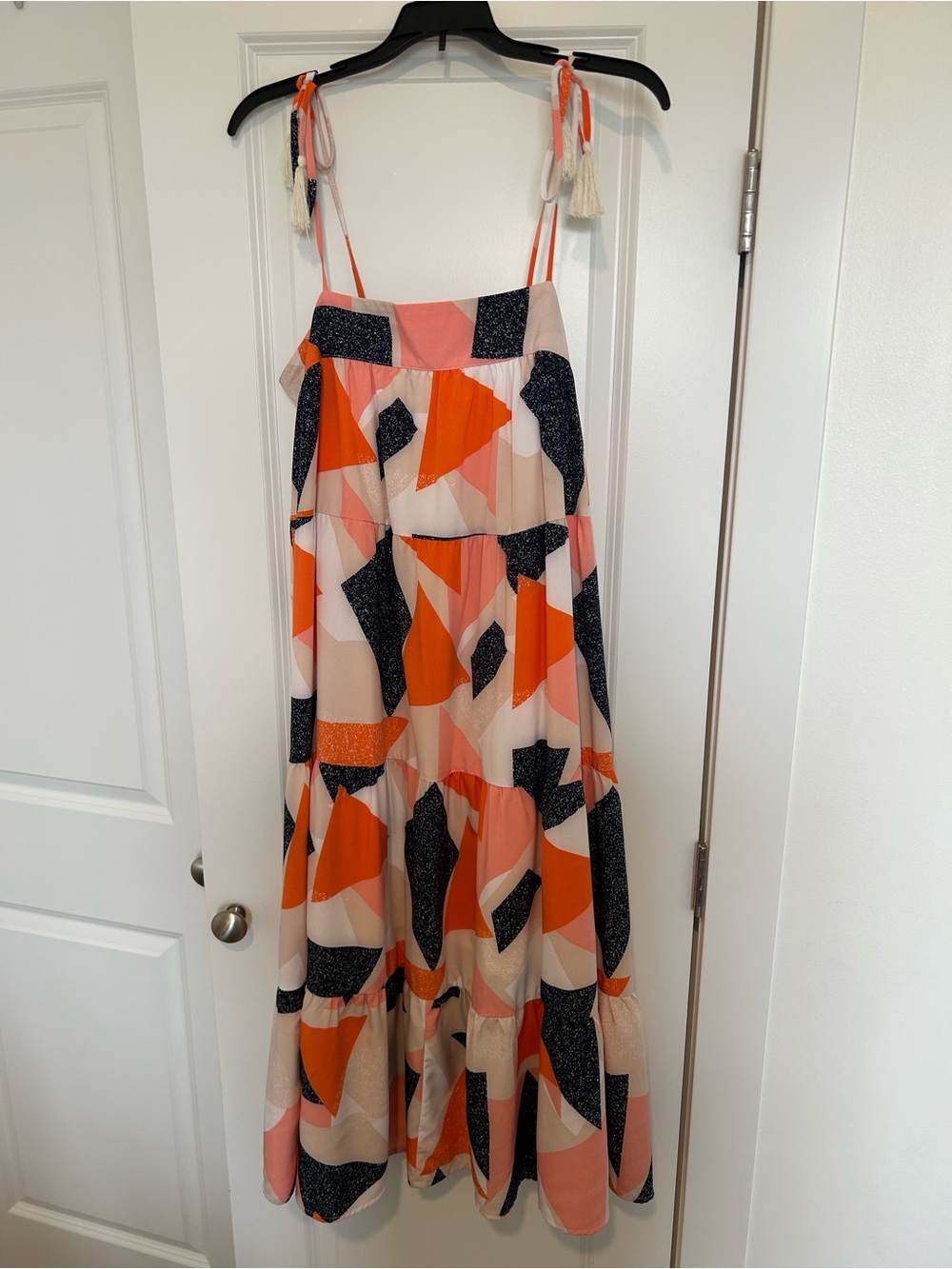 Abstract Print Tiered Sundress - Orange & Pink